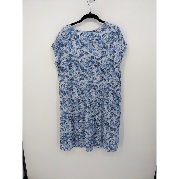 Garnet Hill Midi Dress Womens Large Blue Floral Tiered V Neck Gauzy Oversized - Picture 6 of 9